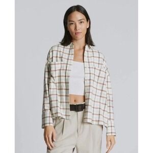 Everlane‎ NWT Flannel Boxy Shirt XS Cream Brown Plaid Button Up Womens Top